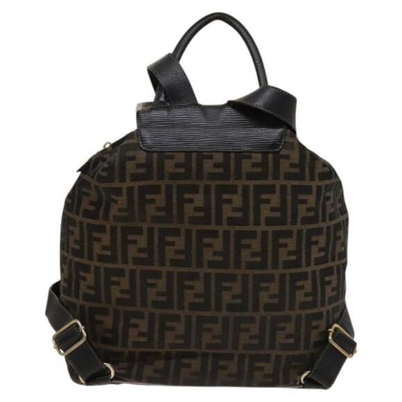 FENDI Zucca Canvas Backpack Black Brown gold Auth 123804 main image 14